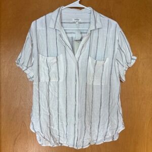 Weekend Los Angeles White Black Stripe Linen Blend Button Down Shirt Top M